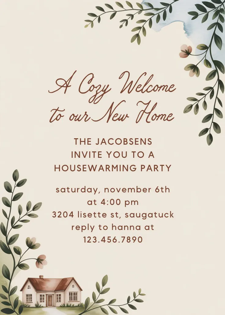 Cozy new home - ev ısınma partisi davetiyesi